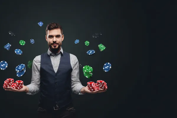 A young woman relaxing with her phone while dynamic casino elements float around her, illustrating the smooth mobile experience offered by the BT111 app.